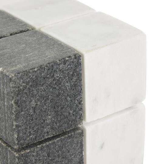 White Marble Geometric Dice Sculpture with Black Accent Set